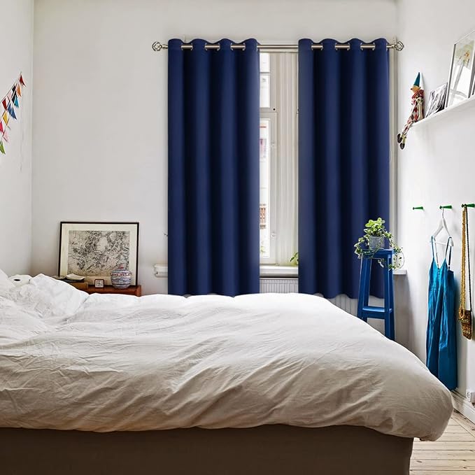 BGment Navy Blue Blackout Curtains for Bedroom 72 Inch Long - 2 Panels | Grommet Top, Black Out, Room Darkening, Sunblock, Thermal Insulated, Window Drapes for Kids Boys Room, 52x72 Inch