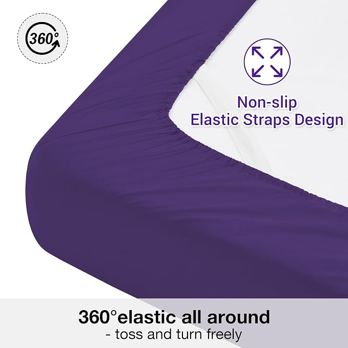 Softan Microfiber King Sheet Set with Non-Slip Corner Straps, Purple | 15" Deep Pocket Fitted Bed Sheets, Double Brushed Microfiber, Sheets & Pillowcase for All Season