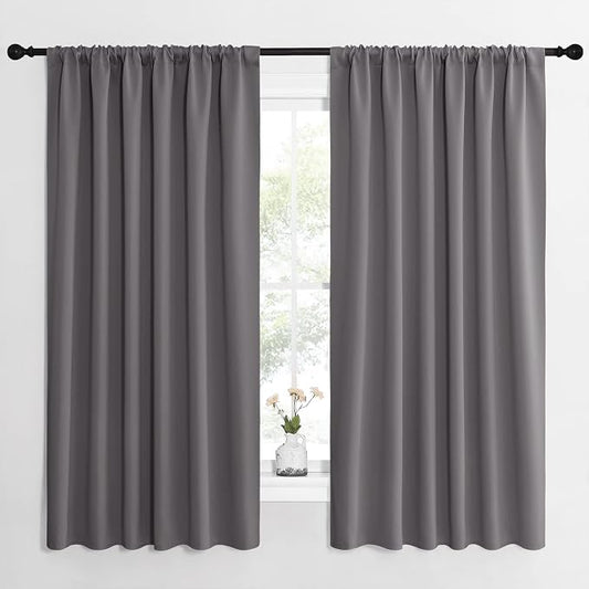 NICETOWN Blackout Curtain Panels for Window - Thermal Insulated Rod Pocket Blackout Drapes/Draperies for Dining Room (2 Panels, W62 x L63 inches, Grey)