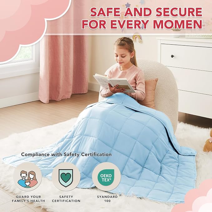 CuteKing Weighted Blanket - Weighted Blanket with Premium Glass Beads - Breathable Heavy Blanket for Comfortable Rest - Thick Blanket All Season (10lbs, 50"x60", Light Blue)