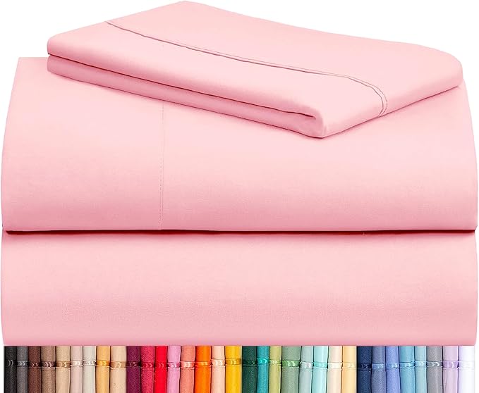 LuxClub Twin XL Sheets Set, Cooling & Soft Deep Pocket Bed Sheets, 3PC | LuxClub Silky Fitted Sheet & Pillowcase Sets, Breathable Hotel Luxury Bedding for Mattress Wrinkle Free, Baby Pink