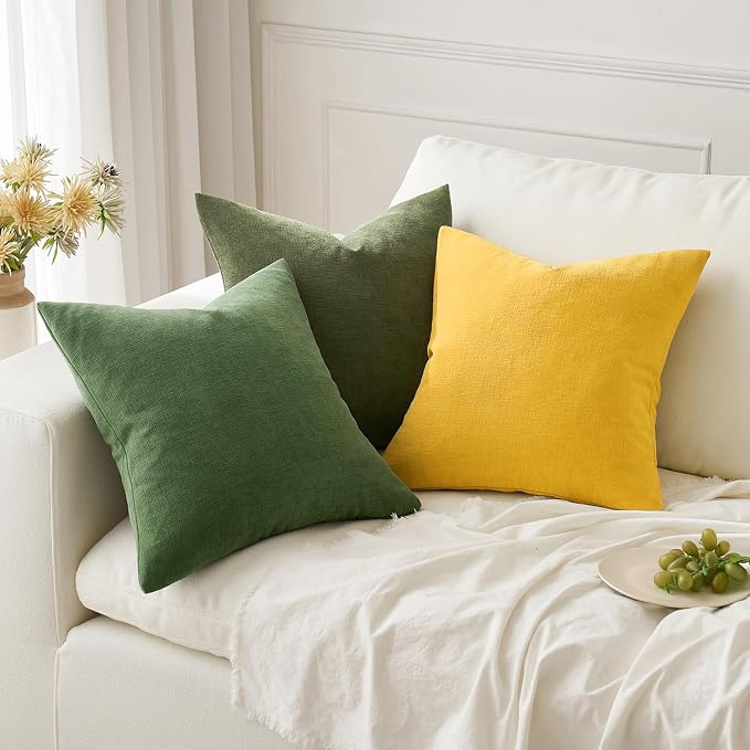 MIULEE Yellow Chenille Couch Throw Pillow Covers, 20x20 | Set of 2, Soft Farmhouse Modern Home Decor, Decorative Pillowcases for Sofa Living Room Bed