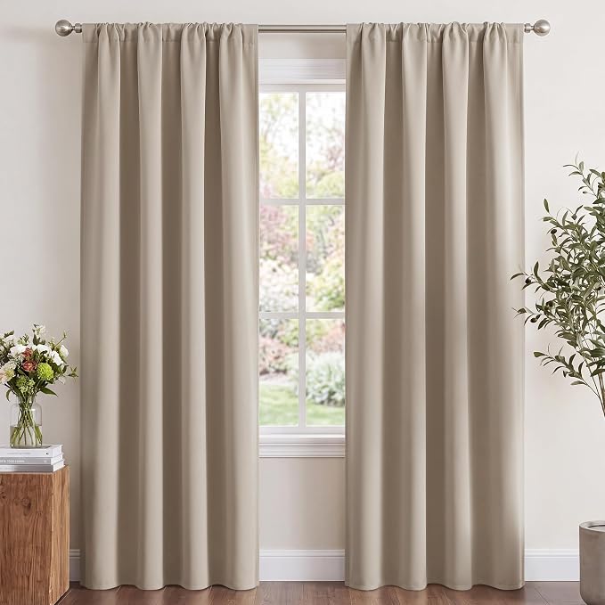 NICETOWN Window Treatment Thermal Insulated Rod Pocket Room Darkening Curtains/Drapes for Living Room (Cream, 2 Panels, W42 x L84 inches)