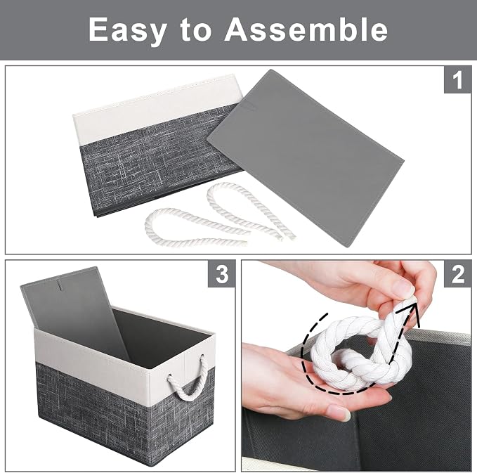 Storage Bins 6-Pack, Foldable Storage Baskets for Organizing Toys, Books, Shelves, Closet, Large Storage Box with Rope Handles, Sturdy Organizer Bins, White & Black