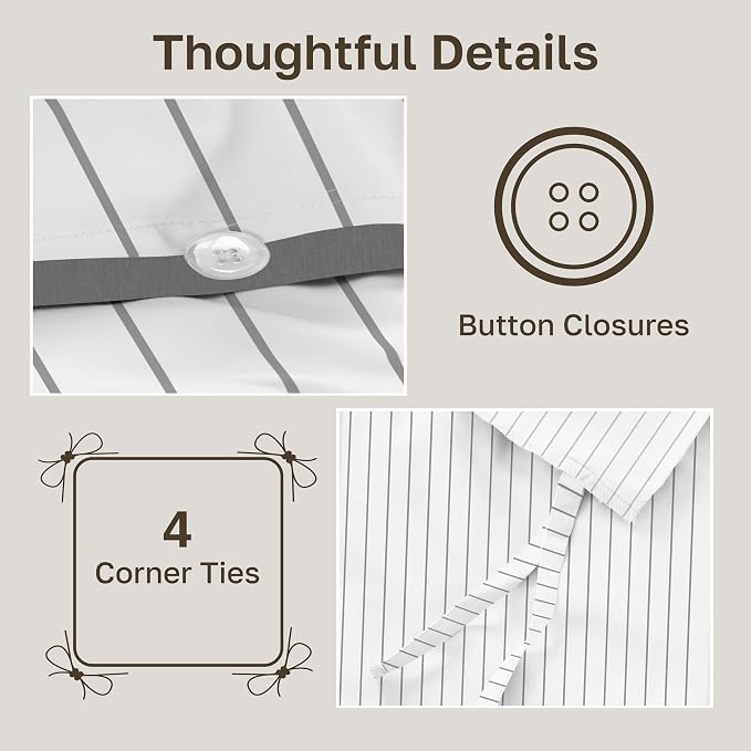 California Design Den Luxury Duvet Cover Set King, Pinstripe Print | Soft 400 Thread Count 100% Cotton Sateen Backed by GH Seal, Duvet Cover & Pillow Sham 3 Pc Set, Button Closure & Corner Ties