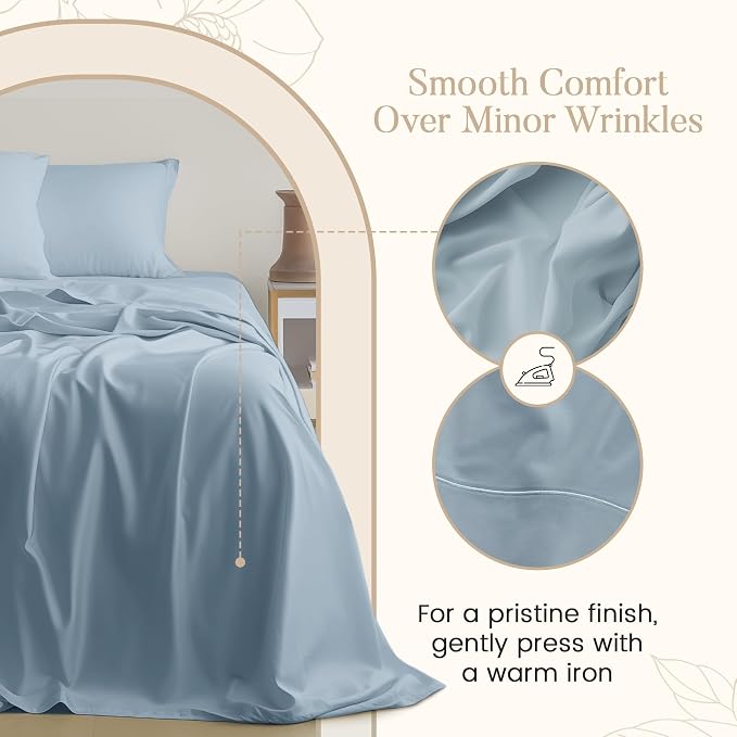 Egyptian Cotton Sheets 4 Piece Luxury CalKing Sheet Set - French Blue | 800 Thread Count Buttery Soft elasticized Sheet & Pillowcase Sets with 15" Deep Pocket, No Pill, Naturally Cool & Breathable