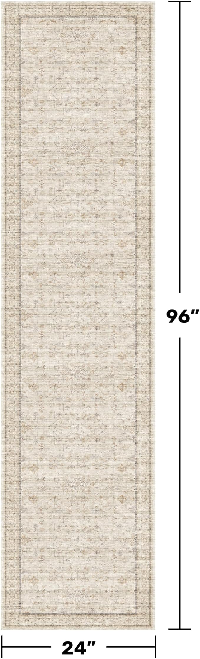 Washable 2x8 Runner Rugs for Hallway Non Slip, Stain Resistant Farmhouse Kitchen Rugs, Geometric Floral Indoor Floor Mats for Entryway, Vintage Beige Home Décor, Low Pile & Soft Carpet