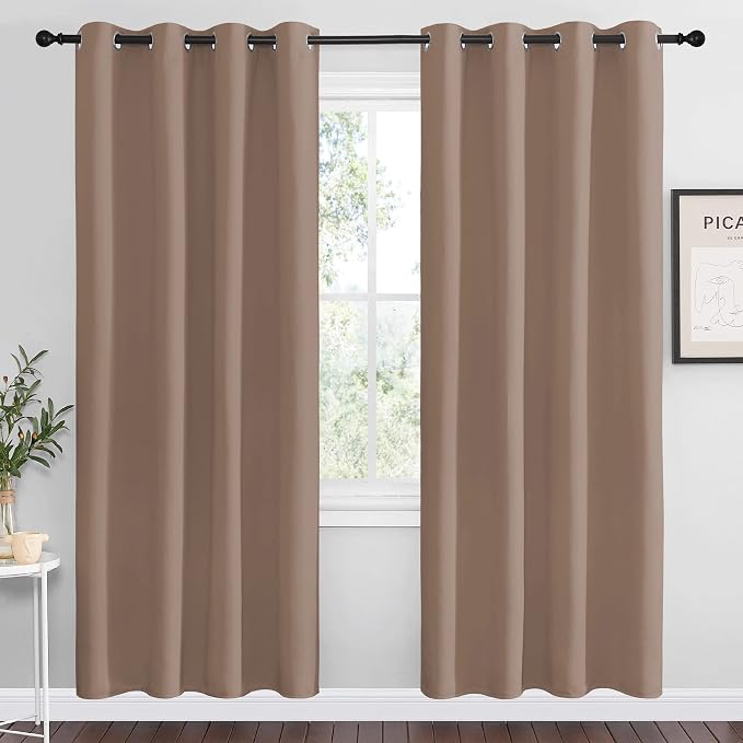 NICETOWN Cappuccino Blackout Curtains for Kitchen 55" w x 78" L 2 Panels | Triple Weave Energy Saving Thermal Insulated Solid Grommet Panels for Patio Bedroom, Light Blocking Noise Reducing Home Decor