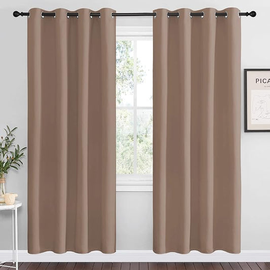NICETOWN Cappuccino Blackout Curtains for Kitchen 55" w x 78" L 2 Panels | Triple Weave Energy Saving Thermal Insulated Solid Grommet Panels for Patio Bedroom, Light Blocking Noise Reducing Home Decor