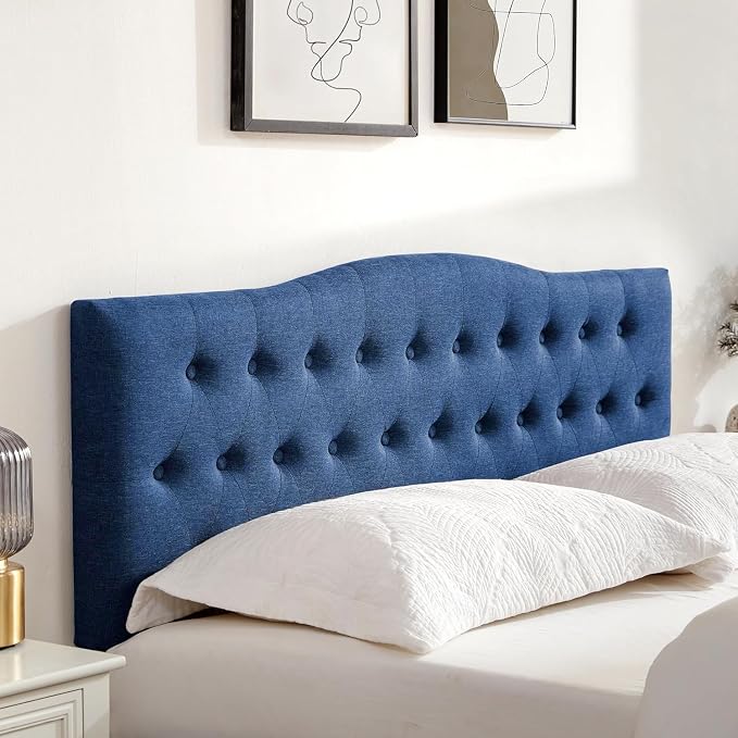 Tufted Headboard Full Size, Solid Wood Adjustable Height Head Board, Blue | Upholstered Full XL Headboard Only with Durable Solid Wood Legs, Adjustable Height 37-51 in, Fabric Button Diamond HeadBoards
