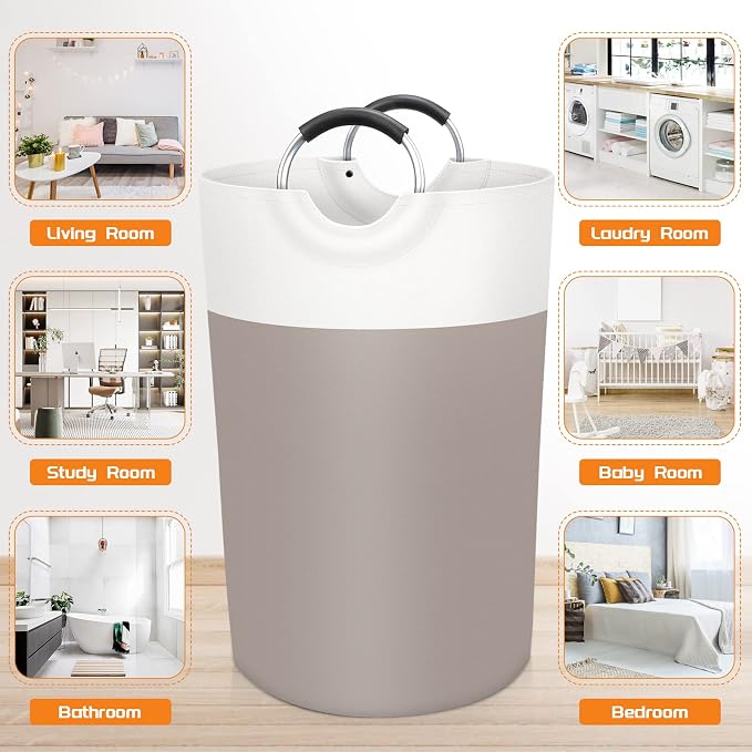 BlissTotes 115L Laundry Basket, Freestanding Collapsible Hamper, Brown | Collapsible Dirty Clothes Hamper, Foldable Laundry Bag for Dorm, Waterproof Fabric, Padded Aluminum Handles