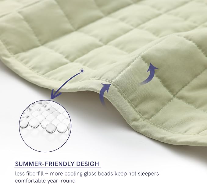 YnM Exclusive 30lbs Weighted Blanket, Extra Heavy Cotton/Polyester Bed Blanket for Two Persons, Ideal for Queen or King Bed (88x104 Inches, 30 Pounds, Avocado/White Reversible)