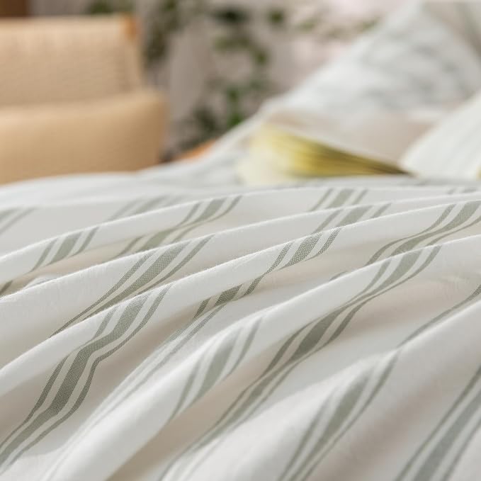 BESTOUCH Striped Cotton Duvet Cover Set Linen Feel Alaska King | 100% Washed Cotton, Soft Wrinkle Texture, Hidden Zipper, 8 Ties, Breathable Lightweight Durable Comfy, 3 Pcs No Insert