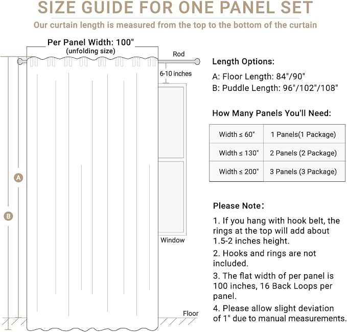 Linen Textured Blackout Sliding Door Curtains 90 Inch Long Burlywood Birch | 100% Blackout Shield Back Tab/Rod Pocket Sliding Door Curtains, Thermal Insulated Curtains 1 Panel Set, 100"W x 90"L