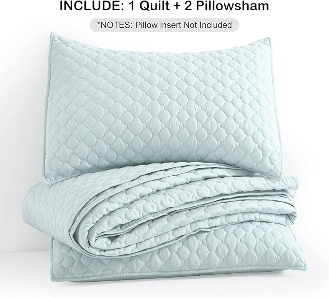 HORIMOTE HOME Quilt King Size Aqua Blue, Lightweight Quilt for Summer, Ultra-Soft Microfiber Modern Style Quilted Clouds Pattern Bedspread Quit Set 3 Pieces(1 Quilt and 2 Pillow Shams)