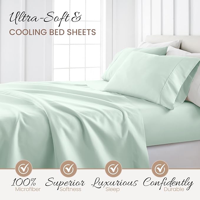 Linen Market Brushed Microfiber Twin XL Sheet Set 3 Piece – Oeko-TEX Certified Ultra Soft & Wrinkle-Free - 16" Deep Pocket Sheets - Easy Care Twin XL Size - Mint