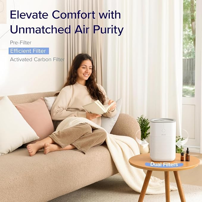 Levoit Air Purifiers for Home Bedroom Dorm Room | AHAM VERIFIDE, Freshens Small Room with Aroma Pad, For Smoke, Pollen, Pet Dander, Odor, Dust, Office, Desktop, White