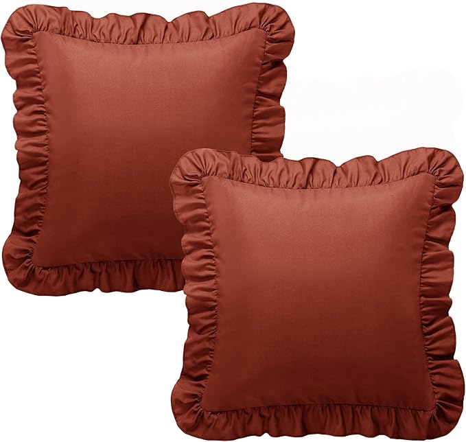 KKJIAF 2 Pack Ruffle Pillow Cases 22x22 Inches, Dusty Orange | Square Ruffled Pillow Covers, Microfiber Wrinkle Resistant Pillow Shams with Envelope Closure for Sofa Bed Living Room