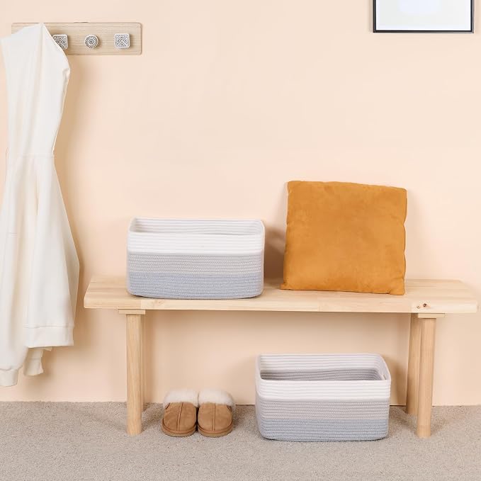 MiniArk Large Storage Baskets for Organizing, 17 x 13 x 7.5” Closet Shelf Baskets for Clothes Blanket Towels, Baby Nursery, Toy Bins Box, Woven Rope Baskets, 4 Packs Gradient Grey