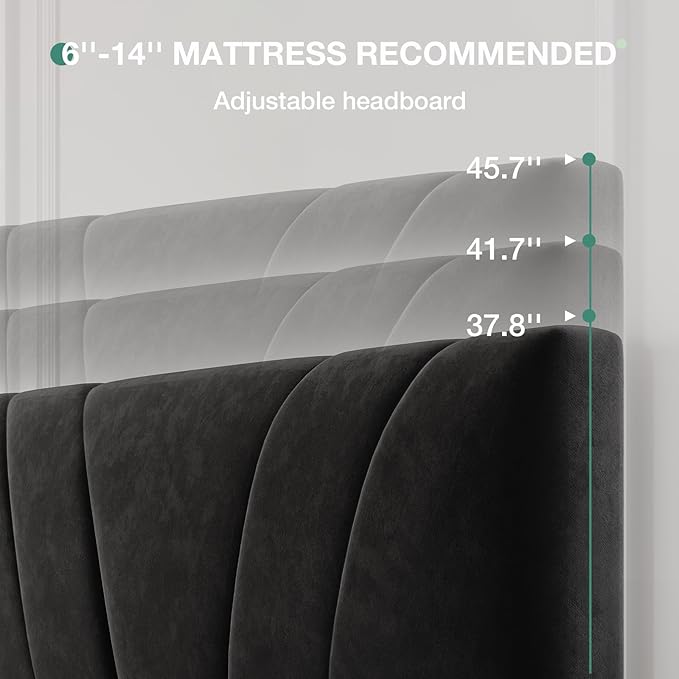 Novilla Queen Bed Frame, Queen Size Bed Frame with Wooden Slats Support, Velvet Upholstered Headboard, No Box Spring Needed, Heavy Duty Feet, Easy Assembly, Black Velvet