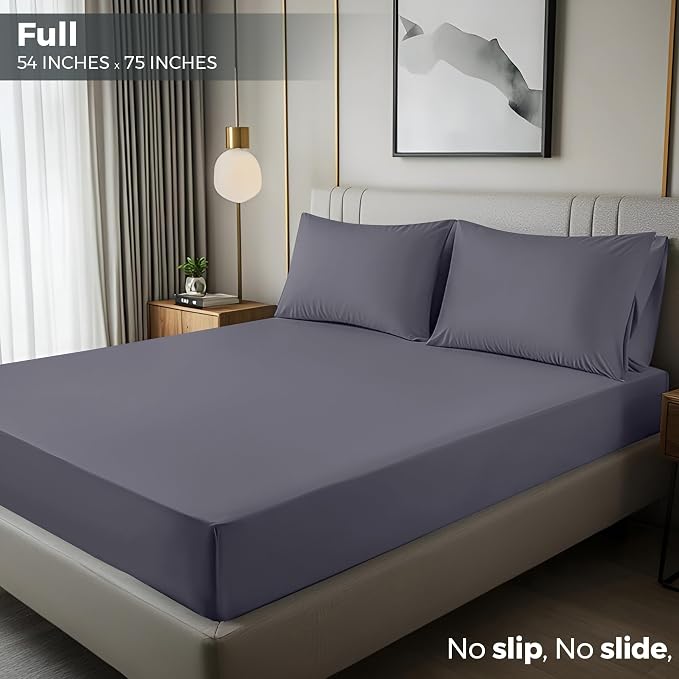Pack of 2 Full Fitted Sheet, Fits Up to 16 Inch Deep Pocket, Grey | Hotel Comfort, Cooling & Breathable Cotton like Polyester, Easy Fit, Wrinkle & Fade Resistant, Snug Fit, Easy Care, Oeko-Tex