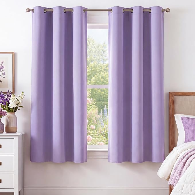 NICETOWN Lavender Purple Room Darkening Curtains 63 Inches Long 2 Panels for Girls Room, Bedroom, Nursery Thermal Insulated Blackout Drapes Solid Grommet Noise Reducing Window Curtains, W40