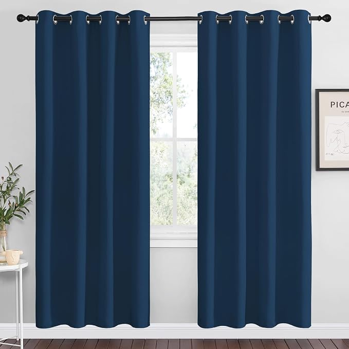 NICETOWN Moroccan Blue Blackout Curtains for Office 55" w x 78" L 2 Panels | Sound Reducing Heat Cold Block Panels for Bedroom Kitchen Dining Guest Room, Modern Decorative Room Darkening Window Decor