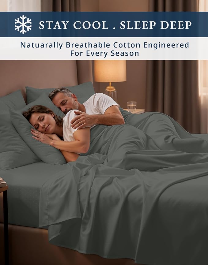 LANE LINEN Rest Sheets Cooling Set King Egyptian Cotton Sateen - Dark Grey | 100% Cotton King Size Sheets - 4-Piece Set, For Guests And Everyday Use, For A Silky Hotel-Style Bed, Luxe Sheen