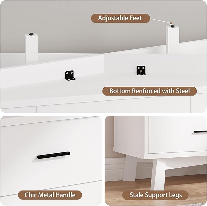 Xixini Dresser for Bedroom, 9 Drawer Wide Modern Chest of Drawers with X-Shaped Sturdy Base, Wood Double Dresser Closet Clothes Storage Organizer, Wooden TV Stand for Living Room, Hallway, White