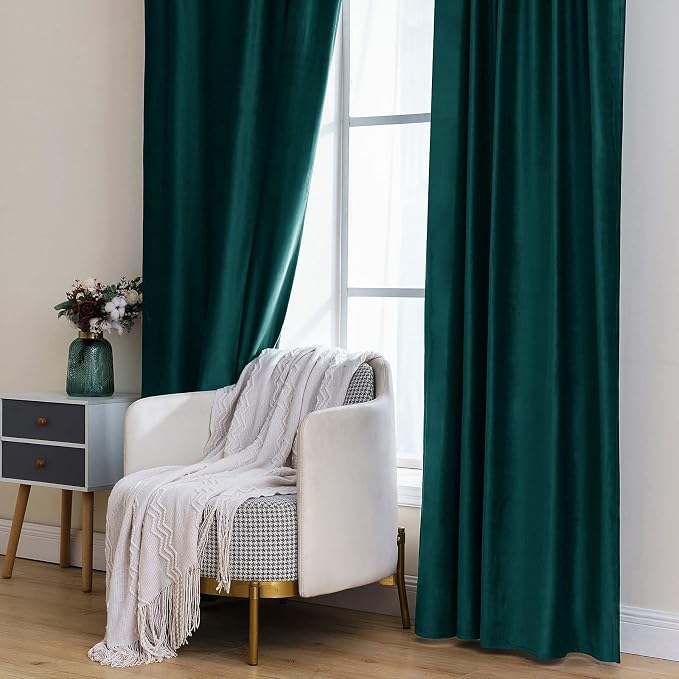 MIULEE Velvet Blackout Curtains 52x108 inches 2 Panels Emerald Green | Luxury, Bedroom Living Room, Thermal Insulated, Home Christmas Decor, Super Soft Window Drapes, Rod Pocket & Back Tab
