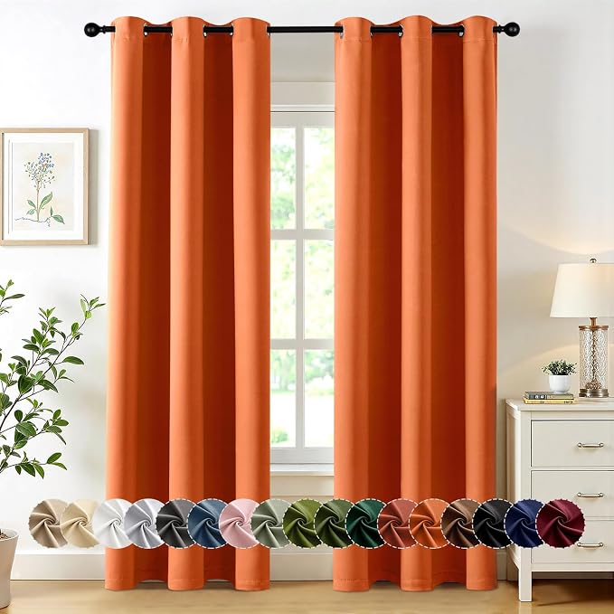 MIULEE Fall Blackout Curtains for Bedroom 2 Panels 40 x 84 Inch Long Orange | Thermal Insulated, Living Room Darkening Grommet Drapes, Noise Reducing, Light Blocking Window Treatments