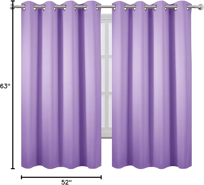 Lavender Blackout Curtains 52 x 63 Inch Length/Set of 2 Curtain Panels/Thermal Insulated Room Darkening Blackout Curtains for Bedroom
