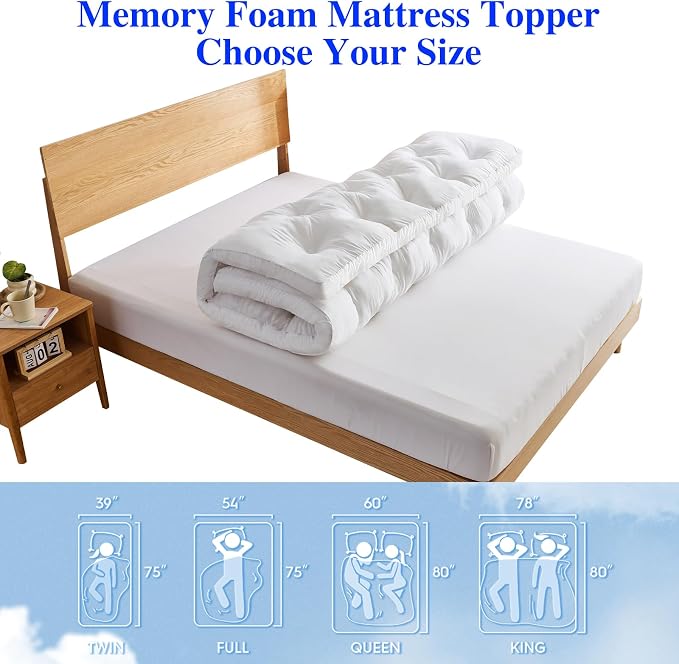 WhatsBedding 2 Inch Memory Foam Mattress Topper Queen Size for Back Pain