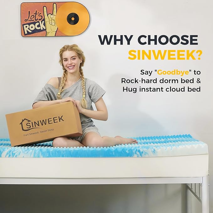 SINWEEK 2 Inch Egg Crate Memory Foam Mattress Topper Twin XL, Twin Extra Long Mattress Pads for College Dorm Room, Pressure Relieve CertiPUR-US Certified, 39x80 Inches, Blue