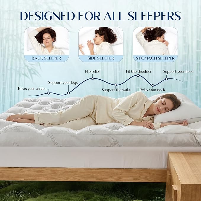 5 Inch Cooling Bamboo Mattress Topper Full Size,54x75 in,2000 GSM | Full Bamboo Mattress Pad Cover,Gel Memory Foam Filling,Viscose Made From Bamboo Pillow Top,Pain Relief,For Hot Sleppers