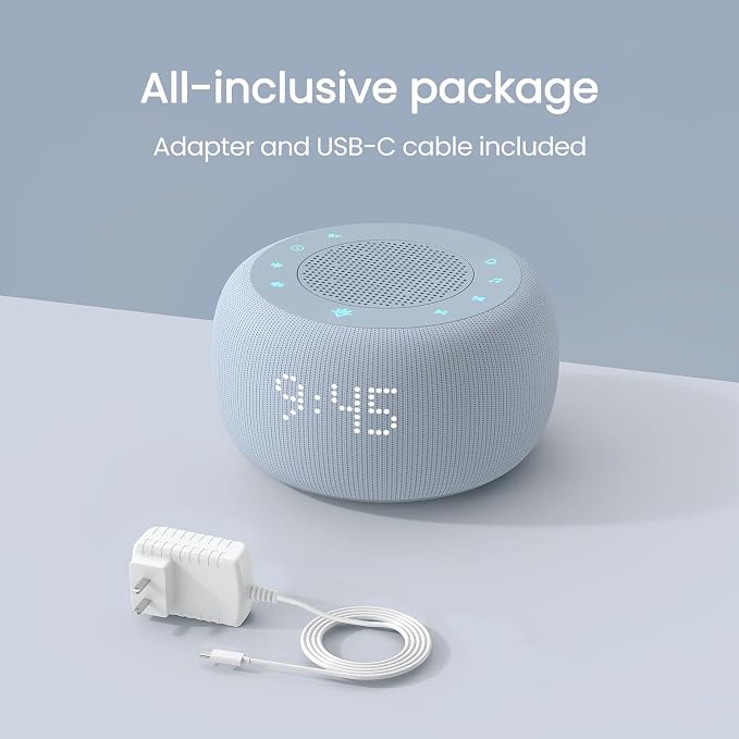 Buffbee Pro 2nd Gen| Sound Machine, Alarm Clock with Bluetooth Speaker | Upgraded Rechargeable Battery, White Noise Machine with 25 Sleep Sounds, Portable for Travel & Bedroom (Cloud Blue)