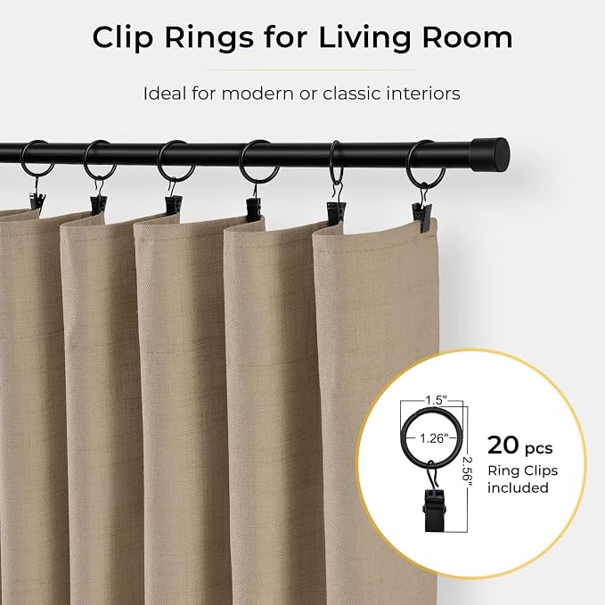 INOVADAY 100% Blackout Curtains for Bedroom Black Out Curtains 84 Inch Long | Taupe Curtains for Living Room 2 Panels, Clip Rings Linen Look Blackout Drapes, Thermal Insulated Room Darkening,W50xL84