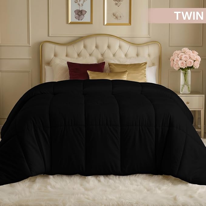 Utopia Bedding Duvet Insert, Twin Comforter 64 x 88 Inches, Black | Cozy All Season Comforter for Kids and Teens, Unisex, Down Alternative Fill, Soft Microfiber Shell, Machine Washable.