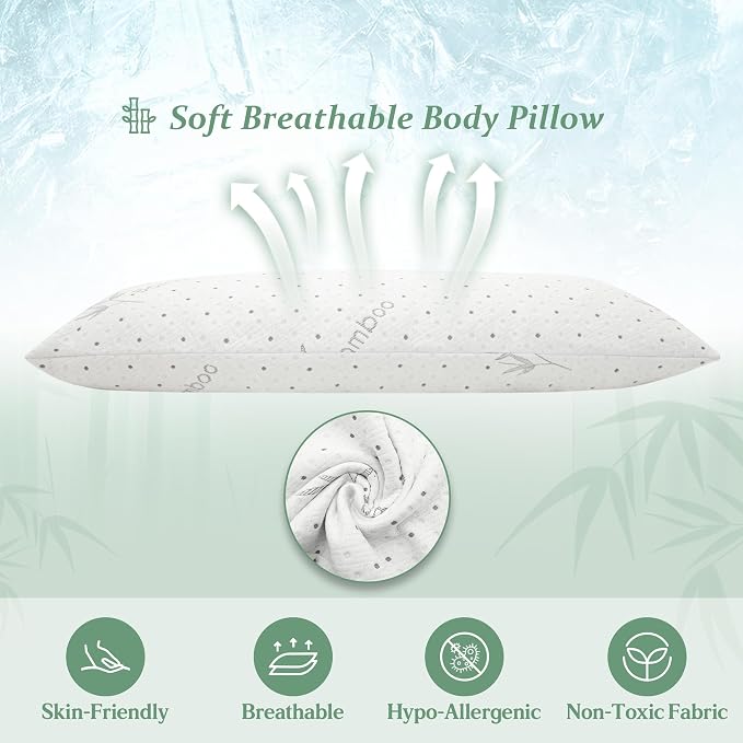Dreamood Body Pillow Shredded Memory Foam with Pillowcase for Adult | Adjustable Foam Pregnancy Long Full Bed Body Pillows for Adults Side Sleeper - with Washable Comfortable Cooling Side Cover