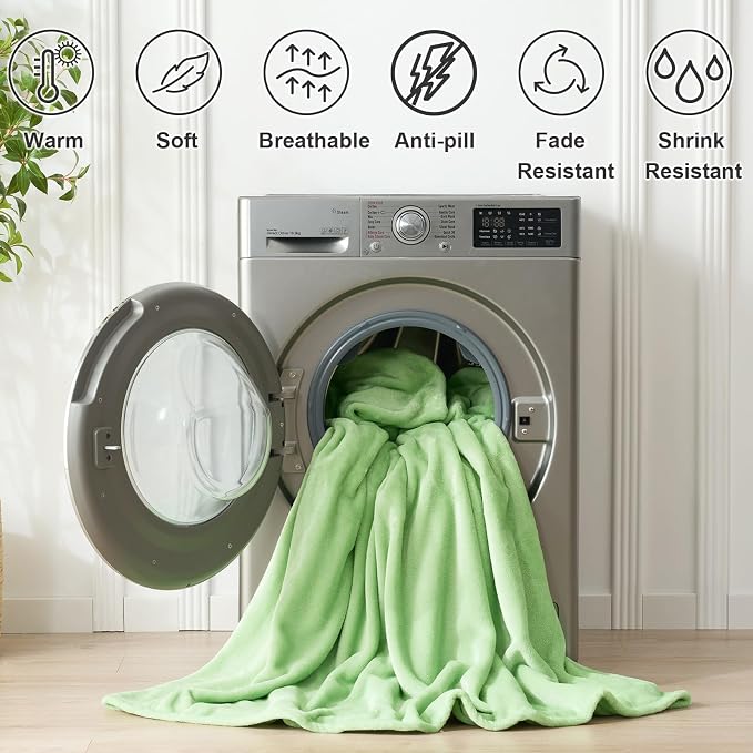 Hansleep Twin Grass Green Fleece Blanket, Soft Flannel Bed Blanket | Fuzzy Cozy Blanket 60x80 Inches, Multi-use for Bed, Sofa, Couch, Travel, Camping, All Season Warm Lightweight Cover