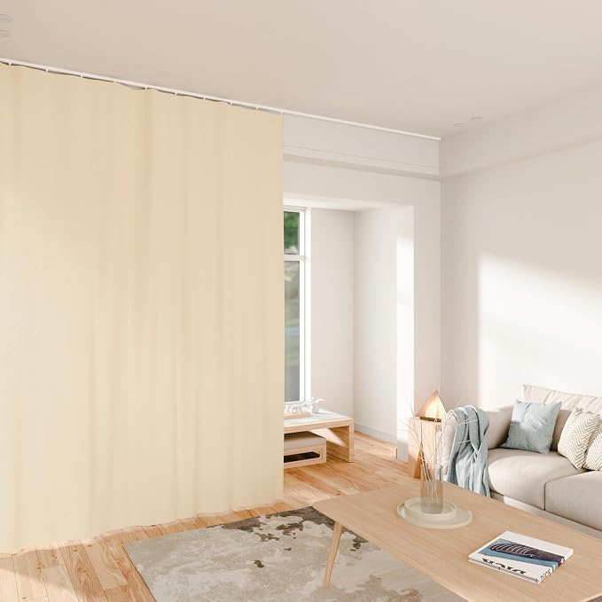MaKefeile Room Divider Curtains Total Blackout Privacy Curtain Panel Room Thermal Insulated Noise Reduction Curtains for Bedroom Window Living Room Ceiling Track Curtain W 10 ft × H 7 ft Beige