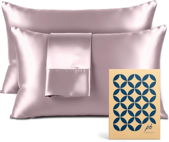 Pure Bedding Satin Pillowcase 2 Pack - King Size (20"x40", Champagne Pink) - Silky Pillow Cases for Hair and Skin - Satin Pillow Covers with Envelope Closure - Extra Soft Premium Microfiber