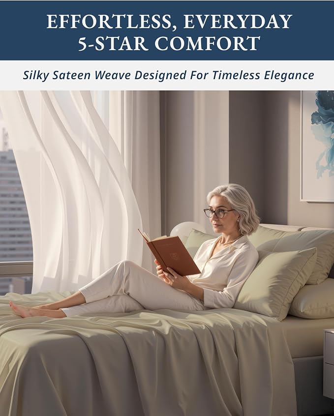 LANE LINEN Full Bed Sheets Set 100% Egyptian Cotton Sateen - Linen | Sheet Sets Full Size Bed - 4-Piece Set, For A Luxurious Night's Sleep, For A Silky Hotel-Style Bed, Luxe Sheen,