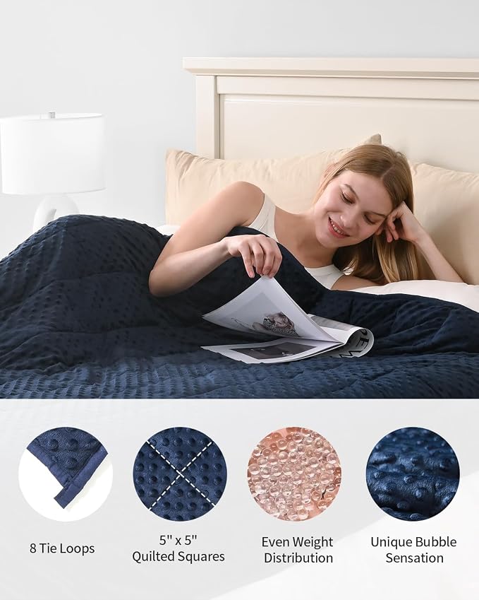 Mr. Sandman Weighted Blanket for Adults, King Size 15 lbs, 80 x 87 Inches | Cooling Soft Minky for Hot Sleepers; Machine Washable; Filled with Glass Beads; Heavy Bed Throw for Sleep; Navy Blue
