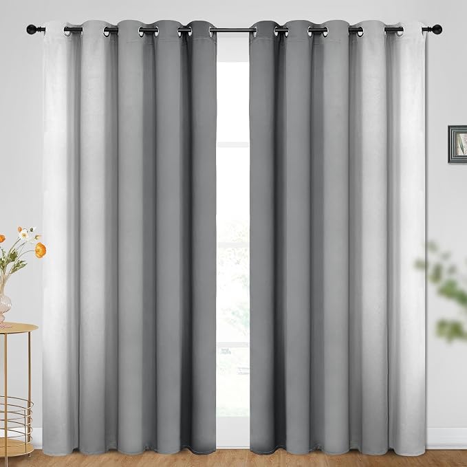 SimpleHome Ombre Grey to Grey White Curtains for Living Room 70Wx84L | Room Darkening Curtains for Bedroom,Gradient Light Blocking Curtain,Thermal Insulated Grommet Window Drapes,2 Panels,84 Inch