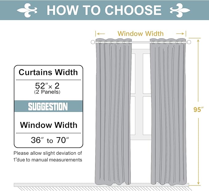 ChrisDowa 100% Blackout Curtains for Bedroom 95 Inches Long 2 Panels Set | 2 Thick Layers, Thermal Insulated, Light Blocking, Grommet, Long Window Drapes, for Living Room, Royal Purple, 52 x 95 Inch