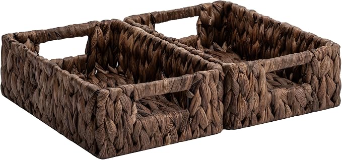 StorageWorks Wicker Baskets for Storage,Rectangle Basket,Brown Basket,2Pack | Hyacinth Dark Brown Wicker Basket, Wicker Storage Baskets for Organizing, Wicker Storage Baskets for Shelves,11¼" x 7½" x 3½"