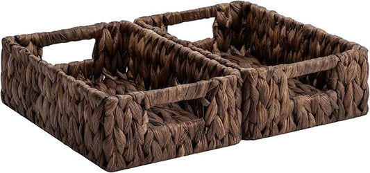 StorageWorks Wicker Baskets for Storage,Rectangle Basket,Brown Basket,2Pack | Hyacinth Dark Brown Wicker Basket, Wicker Storage Baskets for Organizing, Wicker Storage Baskets for Shelves,11¼" x 7½" x 3½"