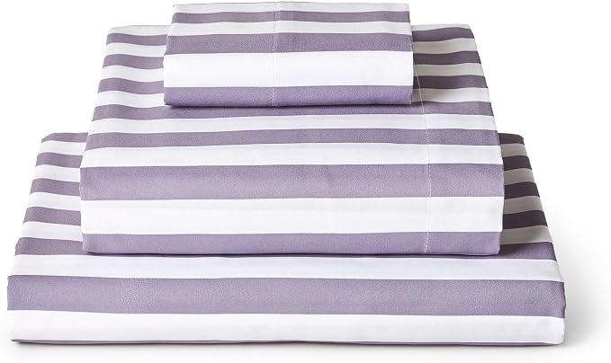 Mellanni Iconic 3-PC, Ultra Soft Sheet Set (Twin, Oxford Stripe Hazy Lilac) | 10M+ Sleepers. Lab-tested: Sleeps Cool, Stays Bright, Strong, Smooth. Good Housekeeping Best Bedding, 7 yrs running.
