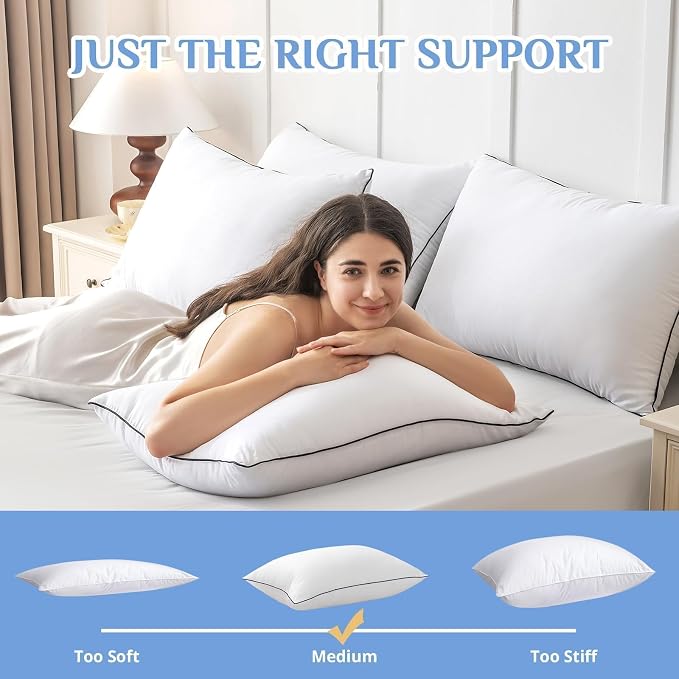 JOLLYVOGUE Pillows Queen Size Set of 4, Collection Bed Pillows for Sleeping, Hotel Quality Pillows for Side, Back and Stomach Sleepers, Soft and Supportive Oeko-Tex Certified Down Alternative Filling